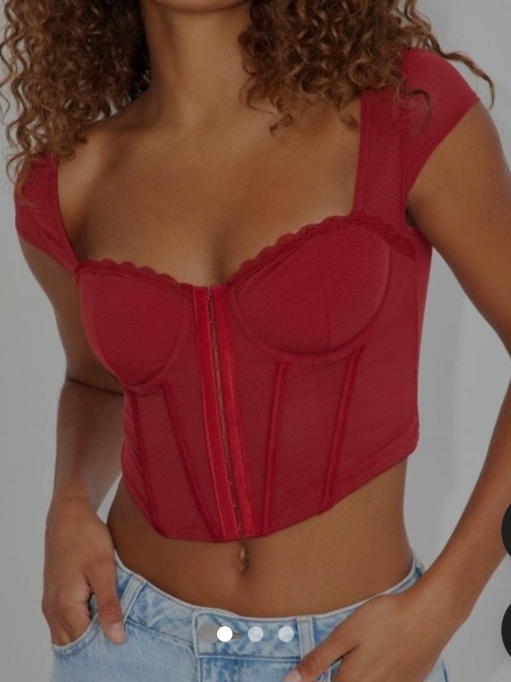 Garage Maesie Capsleeve Red Bustier Crop Top with Front Hook Closure